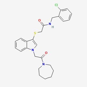 molecular formula C25H28ClN3O2S B2354607 2-{[1-(2-azepan-1-yl-2-oxoethyl)-1H-indol-3-yl]thio}-N-(2-chlorobenzyl)acetamide CAS No. 878054-32-1