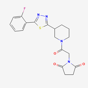 molecular formula C19H19FN4O3S B2354630 1-(2-(3-(5-(2-Fluorophenyl)-1,3,4-thiadiazol-2-yl)piperidin-1-yl)-2-oxoethyl)pyrrolidine-2,5-dione CAS No. 1219901-88-8