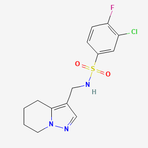 molecular formula C14H15ClFN3O2S B2354632 3-chloro-4-fluoro-N-((4,5,6,7-tetrahydropyrazolo[1,5-a]pyridin-3-yl)methyl)benzenesulfonamide CAS No. 2034589-26-7