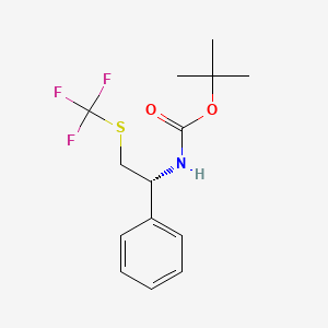molecular formula C14H18F3NO2S B2354636 tert-Butyl (R)-(1-phenyl-2-((trifluoromethyl)thio)ethyl)carbamate CAS No. 2092899-90-4