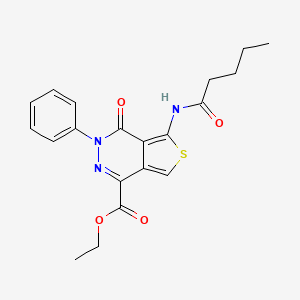 molecular formula C20H21N3O4S B2354644 Ethyl 4-oxo-5-pentanamido-3-phenyl-3,4-dihydrothieno[3,4-d]pyridazine-1-carboxylate CAS No. 851946-73-1