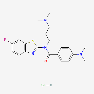 molecular formula C21H26ClFN4OS B2354651 4-(dimethylamino)-N-(3-(dimethylamino)propyl)-N-(6-fluorobenzo[d]thiazol-2-yl)benzamide hydrochloride CAS No. 1215371-98-4
