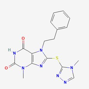 molecular formula C17H17N7O2S B2354655 3-Methyl-8-[(4-methyl-1,2,4-triazol-3-yl)sulfanyl]-7-(2-phenylethyl)purine-2,6-dione CAS No. 674365-51-6