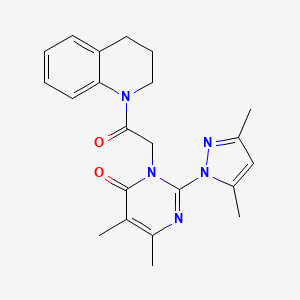 molecular formula C22H25N5O2 B2354664 3-[2-(3,4-dihydro-2H-quinolin-1-yl)-2-oxoethyl]-2-(3,5-dimethylpyrazol-1-yl)-5,6-dimethylpyrimidin-4-one CAS No. 1002216-64-9