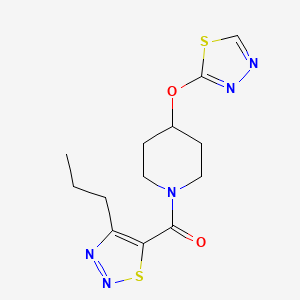 molecular formula C13H17N5O2S2 B2354684 (4-((1,3,4-Thiadiazol-2-yl)oxy)piperidin-1-yl)(4-propyl-1,2,3-thiadiazol-5-yl)methanone CAS No. 2188203-05-4