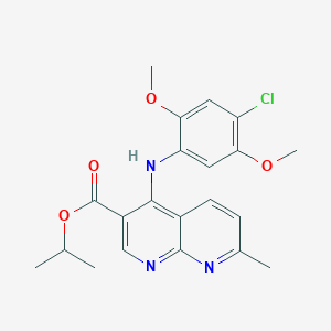 molecular formula C21H22ClN3O4 B2354686 Isopropyl 4-((4-chloro-2,5-dimethoxyphenyl)amino)-7-methyl-1,8-naphthyridine-3-carboxylate CAS No. 1251673-93-4