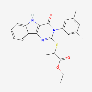 molecular formula C23H23N3O3S B2354690 ethyl 2-((3-(3,5-dimethylphenyl)-4-oxo-4,5-dihydro-3H-pyrimido[5,4-b]indol-2-yl)thio)propanoate CAS No. 536706-07-7