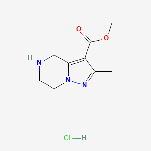 molecular formula C9H14ClN3O2 B2354691 2-メチル-4,5,6,7-テトラヒドロピラゾロ[1,5-a]ピラジン-3-カルボン酸メチルエステル；塩酸塩 CAS No. 2503207-51-8