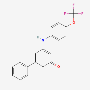molecular formula C19H16F3NO2 B2354696 5-Phenyl-3-((4-(trifluoromethoxy)phenyl)amino)cyclohex-2-EN-1-one CAS No. 1022860-49-6