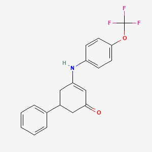 molecular formula C19H16F3NO2 B2354696 5-フェニル-3-((4-(トリフルオロメトキシ)フェニル)アミノ)シクロヘキサ-2-エン-1-オン CAS No. 1022860-49-6