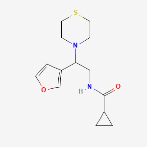 molecular formula C14H20N2O2S B2354699 N-(2-(呋喃-3-基)-2-硫代吗啉乙基)环丙烷甲酰胺 CAS No. 2034571-68-9