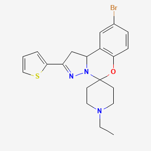 molecular formula C20H22BrN3OS B2354731 9-Bromo-1'-ethyl-2-(thiophen-2-yl)-1,10b-dihydrospiro[benzo[e]pyrazolo[1,5-c][1,3]oxazine-5,4'-piperidine] CAS No. 840476-48-4