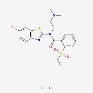 molecular formula C20H23ClFN3O3S2 B2354741 N-(2-(dimethylamino)ethyl)-2-(ethylsulfonyl)-N-(6-fluorobenzo[d]thiazol-2-yl)benzamide hydrochloride CAS No. 1216831-89-8