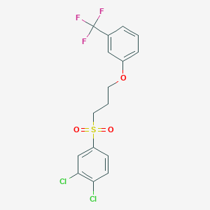 molecular formula C16H13Cl2F3O3S B2354747 1,2-Dichloro-4-[3-[3-(trifluoromethyl)phenoxy]propylsulfonyl]benzene CAS No. 338792-69-1
