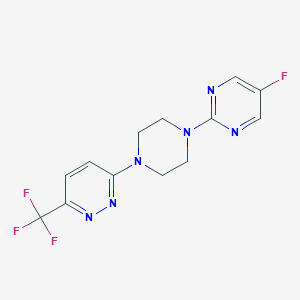 molecular formula C13H12F4N6 B2354760 3-[4-(5-Fluoropyrimidin-2-yl)piperazin-1-yl]-6-(trifluoromethyl)pyridazine CAS No. 2380177-39-7