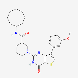 molecular formula C27H34N4O3S B2354764 N-环辛基-1-[7-(3-甲氧苯基)-4-氧代-3,4-二氢噻吩并[3,2-d]嘧啶-2-基]哌啶-3-甲酰胺 CAS No. 1251632-20-8