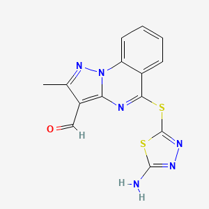 molecular formula C14H10N6OS2 B2354769 5-[(5-Amino-1,3,4-thiadiazol-2-yl)sulfanyl]-2-methylpyrazolo[1,5-a]quinazoline-3-carbaldehyde CAS No. 380388-21-6