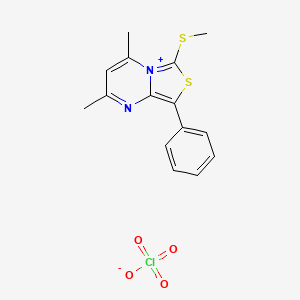 molecular formula C15H15ClN2O4S2 B2354774 2,4-Dimethyl-6-(methylthio)-8-phenylthiazolo[3,4-a]pyrimidin-5-ium perchlorate CAS No. 82646-32-0