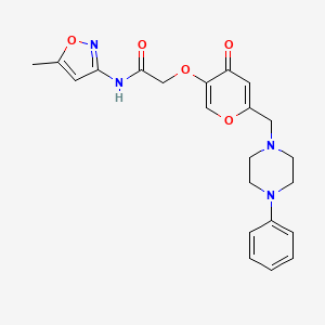 molecular formula C22H24N4O5 B2354778 N-(5-methylisoxazol-3-yl)-2-((4-oxo-6-((4-phenylpiperazin-1-yl)methyl)-4H-pyran-3-yl)oxy)acetamide CAS No. 898418-07-0