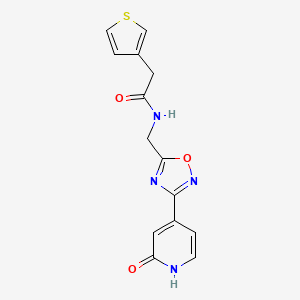 molecular formula C14H12N4O3S B2354804 N-((3-(2-oxo-1,2-dihydropyridin-4-yl)-1,2,4-oxadiazol-5-yl)methyl)-2-(thiophen-3-yl)acetamide CAS No. 2034368-50-6