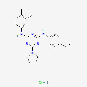 molecular formula C23H29ClN6 B2354809 N2-(3,4-dimethylphenyl)-N4-(4-ethylphenyl)-6-(pyrrolidin-1-yl)-1,3,5-triazine-2,4-diamine hydrochloride CAS No. 1179490-91-5