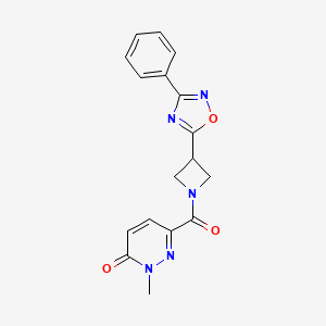 molecular formula C17H15N5O3 B2354819 2-甲基-6-(3-(3-苯基-1,2,4-恶二唑-5-基)氮杂环丁-1-羰基)哒嗪-3(2H)-酮 CAS No. 1251579-34-6