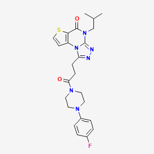 molecular formula C24H27FN6O2S B2354826 1-(3-(4-(4-fluorophenyl)piperazin-1-yl)-3-oxopropyl)-4-isobutylthieno[2,3-e][1,2,4]triazolo[4,3-a]pyrimidin-5(4H)-one CAS No. 1215658-77-7