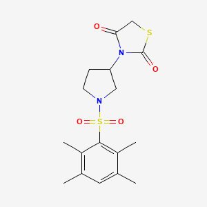 molecular formula C17H22N2O4S2 B2354827 3-(1-((2,3,5,6-Tetramethylphenyl)sulfonyl)pyrrolidin-3-yl)thiazolidine-2,4-dione CAS No. 1795364-35-0