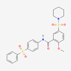 molecular formula C25H26N2O6S2 B2354830 2-methoxy-N-(4-(phenylsulfonyl)phenyl)-5-(piperidin-1-ylsulfonyl)benzamide CAS No. 923678-85-7