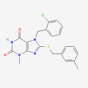 molecular formula C21H19ClN4O2S B2354858 7-[(2-Chlorophenyl)methyl]-3-methyl-8-[(3-methylphenyl)methylsulfanyl]purine-2,6-dione CAS No. 442864-91-7