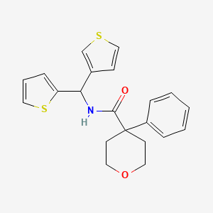 4-phenyl-N-(thiophen-2-yl(thiophen-3-yl)methyl)tetrahydro-2H-pyran-4-carboxamide