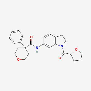 4-phenyl-N-(1-(tetrahydrofuran-2-carbonyl)indolin-6-yl)tetrahydro-2H-pyran-4-carboxamide