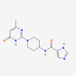 molecular formula C14H18N6O2 B2354898 N-(1-(4-methyl-6-oxo-1,6-dihydropyrimidin-2-yl)piperidin-4-yl)-1H-imidazole-5-carboxamide CAS No. 1903248-50-9