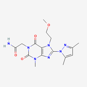 molecular formula C16H21N7O4 B2354899 2-(8-(3,5-二甲基-1H-吡唑-1-基)-7-(2-甲氧基乙基)-3-甲基-2,6-二氧代-2,3,6,7-四氢-1H-嘌呤-1-基)乙酰胺 CAS No. 1014050-46-4