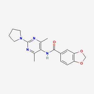 molecular formula C18H20N4O3 B2354942 N-(4,6-Dimethyl-2-pyrrolidin-1-ylpyrimidin-5-yl)-1,3-benzodioxole-5-carboxamide CAS No. 1448045-46-2