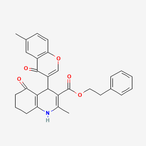 molecular formula C29H27NO5 B2354943 2-feniletil 2-metil-4-(6-metil-4-oxo-4H-cromen-3-il)-5-oxo-1,4,5,6,7,8-hexahidroquinolina-3-carboxilato CAS No. 312598-82-6