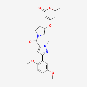 4-((1-(3-(2,5-dimethoxyphenyl)-1-methyl-1H-pyrazole-5-carbonyl)pyrrolidin-3-yl)oxy)-6-methyl-2H-pyran-2-one