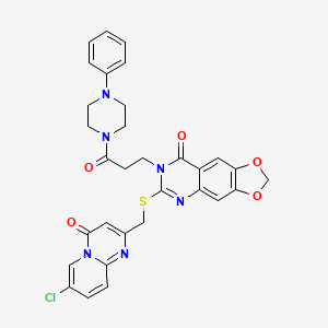 6-(((7-chloro-4-oxo-4H-pyrido[1,2-a]pyrimidin-2-yl)methyl)thio)-7-(3-oxo-3-(4-phenylpiperazin-1-yl)propyl)-[1,3]dioxolo[4,5-g]quinazolin-8(7H)-one