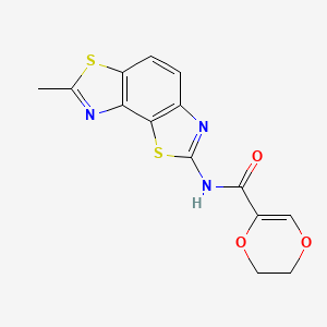 molecular formula C14H11N3O3S2 B2355006 N-(7-メチルベンゾ[1,2-d:3,4-d']ビス(チアゾール)-2-イル)-5,6-ジヒドロ-1,4-ジオキシン-2-カルボキサミド CAS No. 864938-07-8