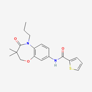 molecular formula C19H22N2O3S B2355016 N-(3,3-二甲基-4-氧代-5-丙基-2,3,4,5-四氢苯并[b][1,4]恶杂环-8-基)噻吩-2-甲酰胺 CAS No. 921525-75-9