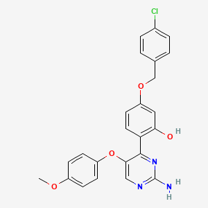 molecular formula C24H20ClN3O4 B2355021 2-(2-Amino-5-(4-methoxyphenoxy)pyrimidin-4-yl)-5-((4-chlorobenzyl)oxy)phenol CAS No. 898919-42-1