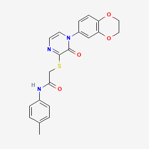 molecular formula C21H19N3O4S B2355028 2-((4-(2,3-二氢苯并[b][1,4]二噁英-6-基)-3-氧代-3,4-二氢吡嗪-2-基)硫代)-N-(对甲苯基)乙酰胺 CAS No. 899743-71-6