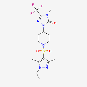 molecular formula C16H23F3N6O3S B2355040 1-(1-((1-ethyl-3,5-dimethyl-1H-pyrazol-4-yl)sulfonyl)piperidin-4-yl)-4-methyl-3-(trifluoromethyl)-1H-1,2,4-triazol-5(4H)-one CAS No. 2034603-69-3