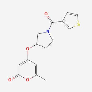 molecular formula C15H15NO4S B2355047 6-methyl-4-((1-(thiophene-3-carbonyl)pyrrolidin-3-yl)oxy)-2H-pyran-2-one CAS No. 1795301-02-8
