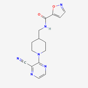 molecular formula C15H16N6O2 B2355066 N-((1-(3-cyanopyrazin-2-yl)piperidin-4-yl)methyl)isoxazole-5-carboxamide CAS No. 1797124-99-2