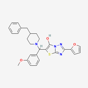 molecular formula C28H28N4O3S B2355078 5-((4-Benzylpiperidin-1-yl)(3-methoxyphenyl)methyl)-2-(furan-2-yl)thiazolo[3,2-b][1,2,4]triazol-6-ol CAS No. 887222-52-8