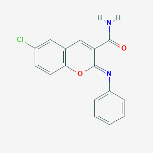 (2Z)-6-chloro-2-(phenylimino)-2H-chromene-3-carboxamide