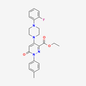 molecular formula C24H25FN4O3 B2355105 Ethyl 4-(4-(2-fluorophenyl)piperazin-1-yl)-6-oxo-1-(p-tolyl)-1,6-dihydropyridazine-3-carboxylate CAS No. 922068-23-3