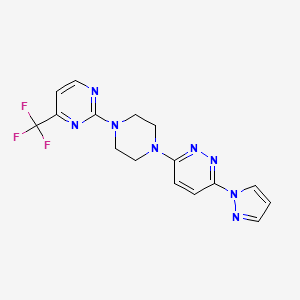 molecular formula C16H15F3N8 B2355112 2-[4-(6-Pyrazol-1-ylpyridazin-3-yl)piperazin-1-yl]-4-(trifluoromethyl)pyrimidine CAS No. 2415540-67-7