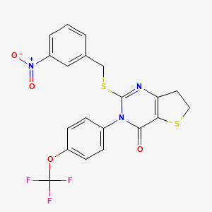 molecular formula C20H14F3N3O4S2 B2355129 2-((3-硝基苄基)硫代)-3-(4-(三氟甲氧基)苯基)-6,7-二氢噻吩并[3,2-d]嘧啶-4(3H)-酮 CAS No. 877654-69-8